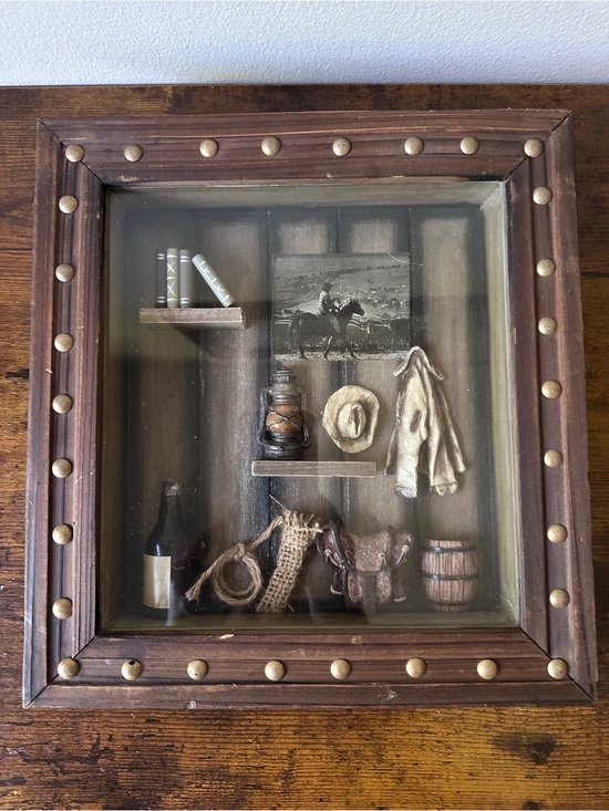 Other - Vintage Western Cowboy Shadow Box 3D Wall Art Wooden Studded Frame Saddle Lasso